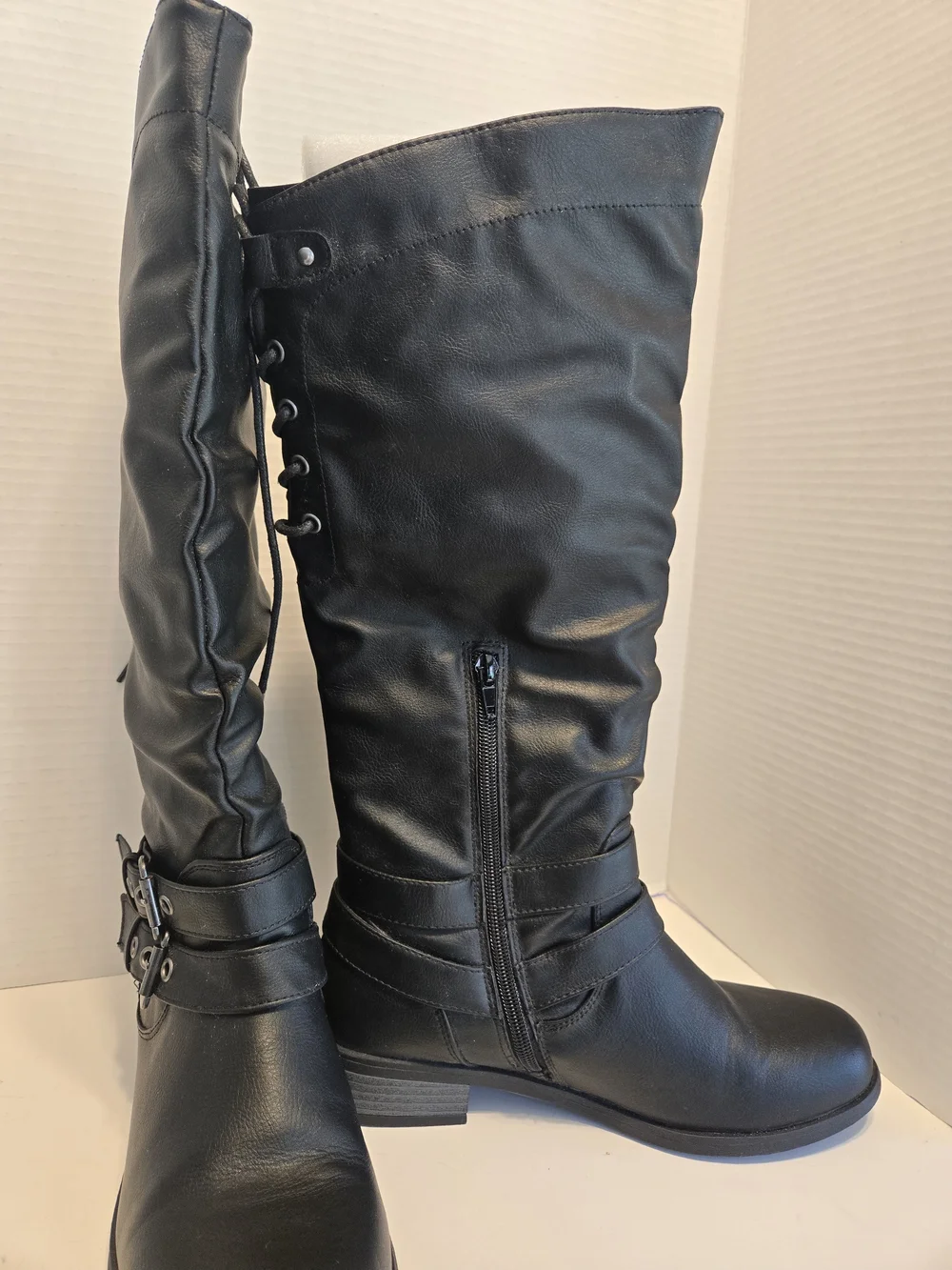 XOXO Black Knee-High Lace-Back Riding Boots 6 1/2 M